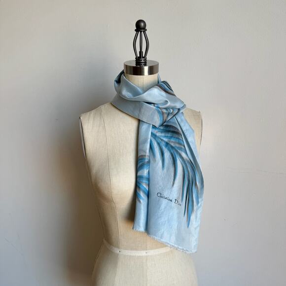 Vintage Mid Century CHRISTIAN DIOR Baby Blue Long Silk Sleeve Scarf - Picture 5 of 8